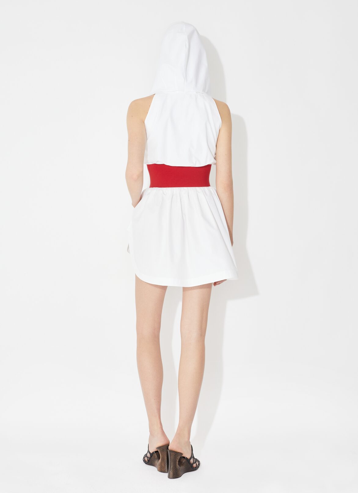 Belted hooded dress in poplin ALAÏA WHITE BELTED HOODED DRESS IN POPLIN